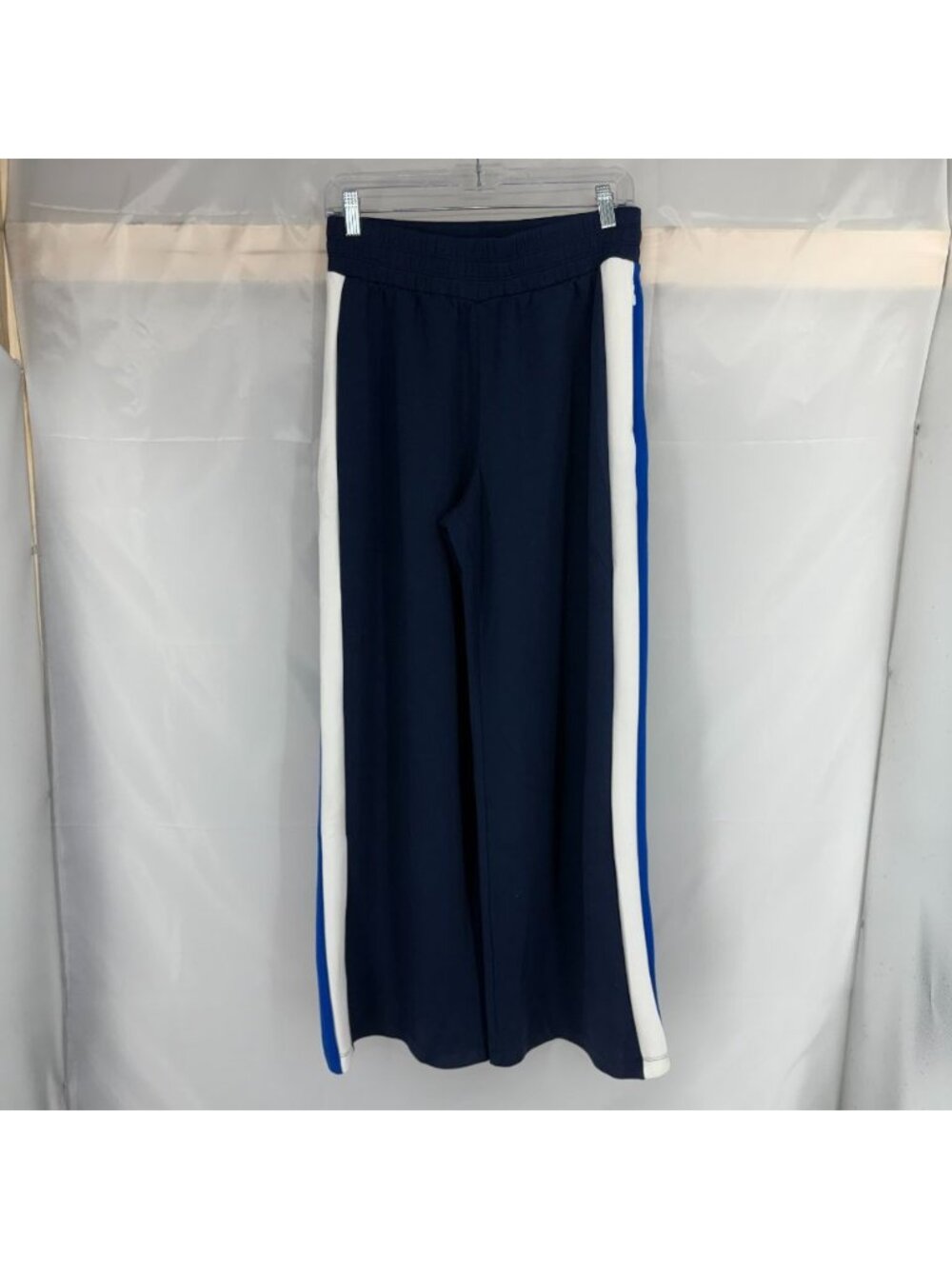 Spanx Women L Air Essentials Wide Leg Pant Navy Blue Stripe Stretch Flowy PullOn - Picture 3 of 12